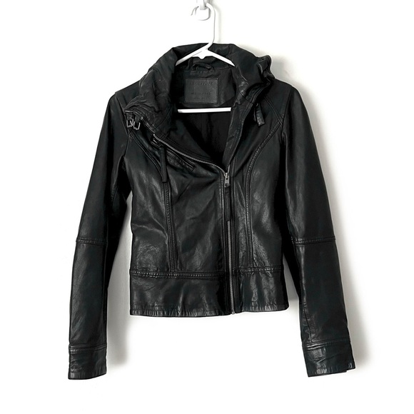 All Saints Jackets & Blazers - ALL SAINTS Belvedere Leather Classic Biker Zip Jacket in Black Sz 4 FITS LIKE 2